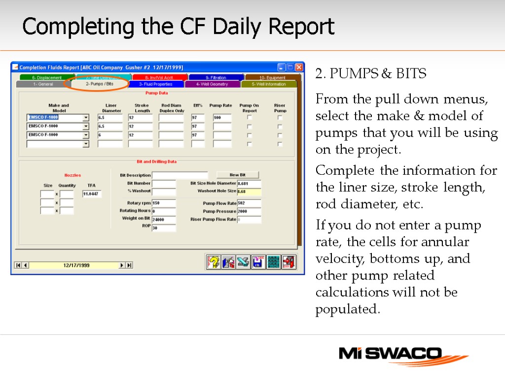 2. PUMPS & BITS From the pull down menus, select the make & model